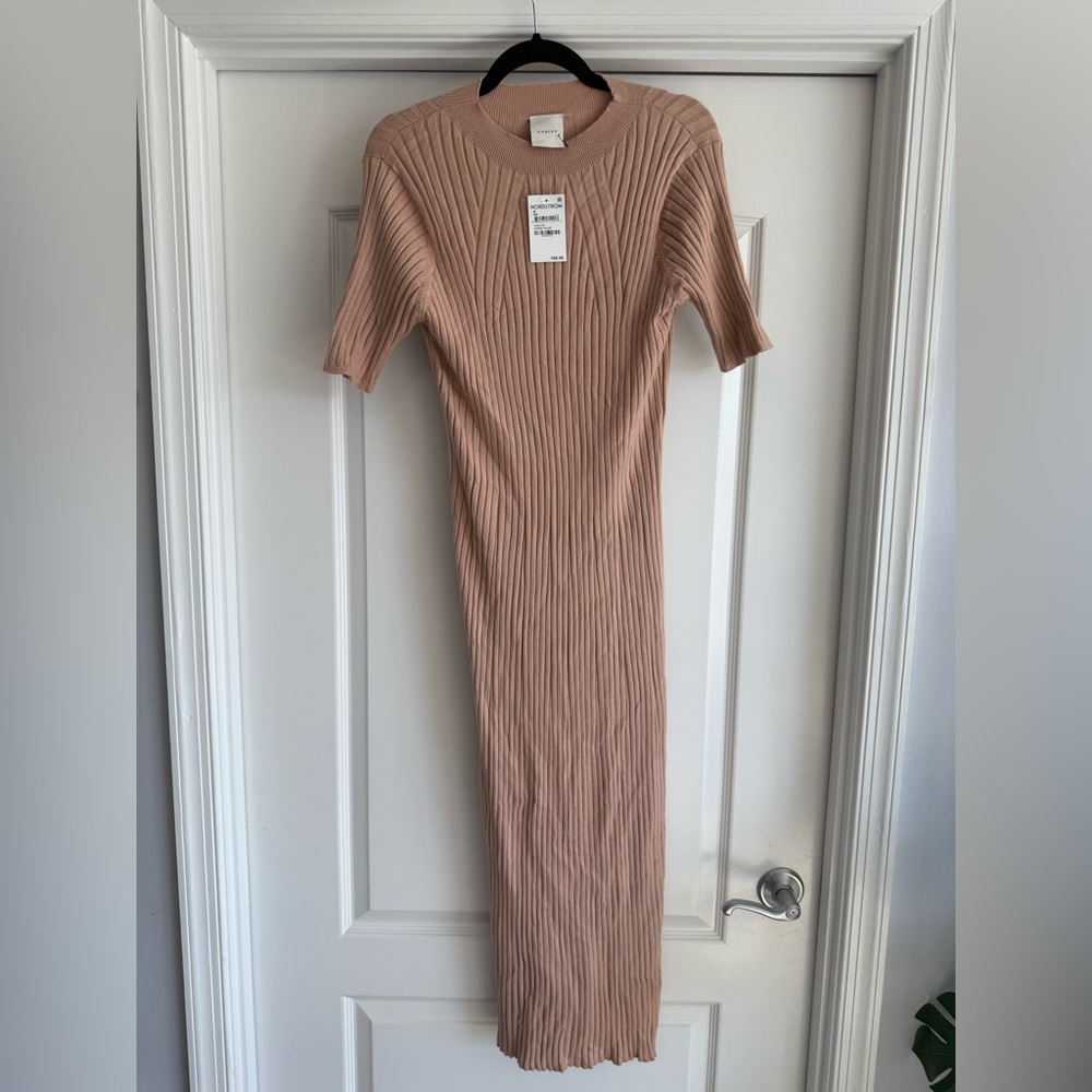 Varley Tan Ribbed Midi Dress